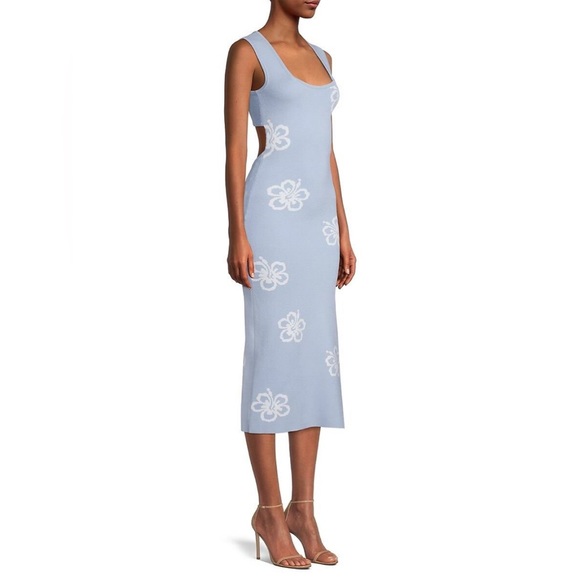 Hansen and Gretel Anais Intarsia Floral Midi Dress, blue hibiscus - Picture 3 of 5